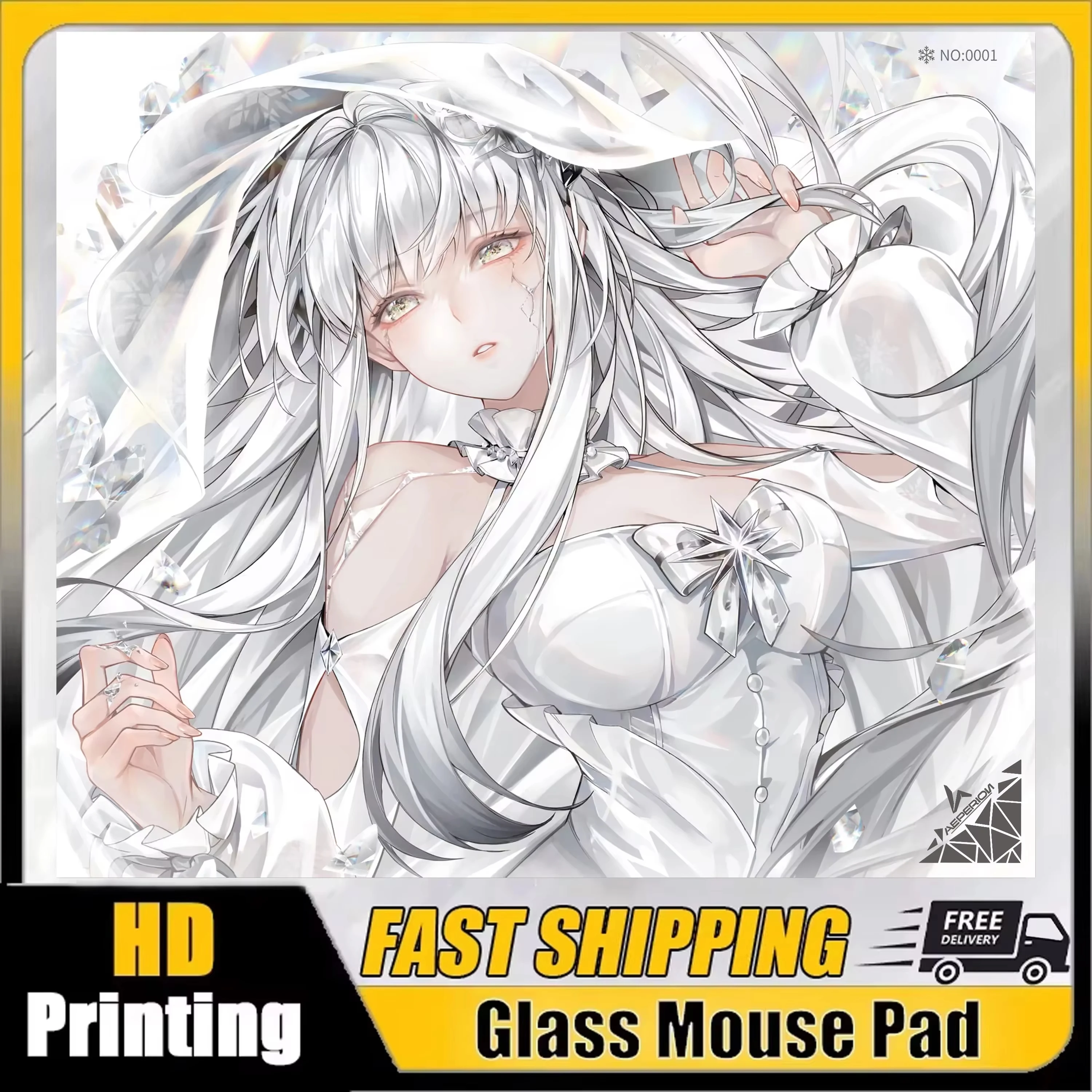 Japan Anime Girl Glass Mouse Pad Quartz Anime Y2k Full White Coverage Primer Gaming Large Desk Mat Tempered Glass Pad Customized