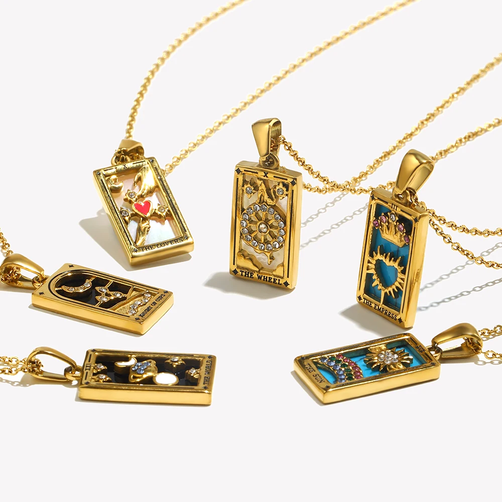 E.B.belle New Design Christmas Jewelry Gift Colorful Geometric Moon Sun Lover Stainless Steel Tarot Necklaces For Women