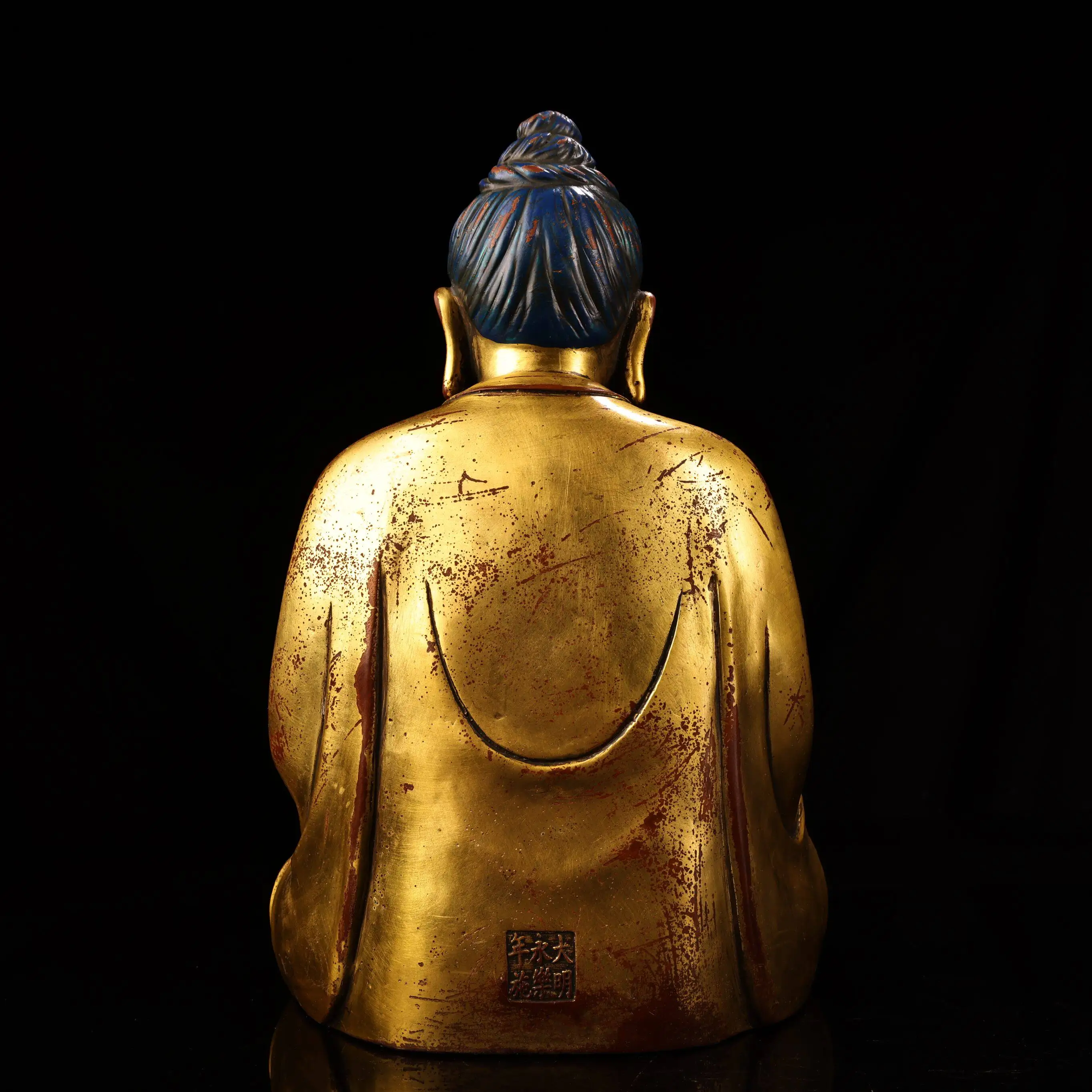 Purple Copper Gilt Shakyamuni Amitabha Vairocana Buddha Statue Home Altar Desktop Vintage Decor