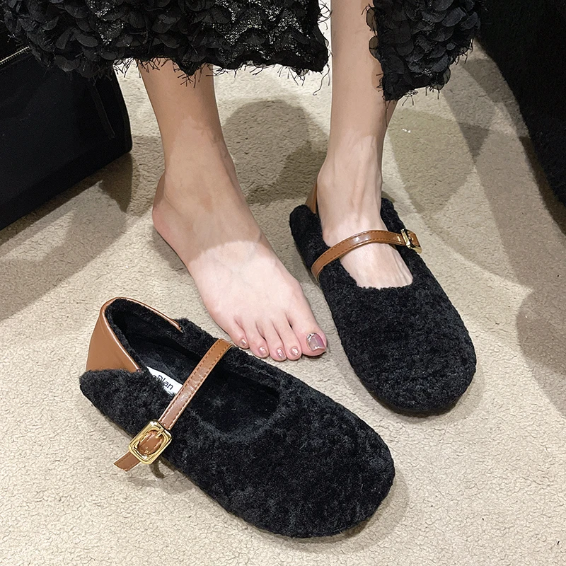 Soft Women Shallow Mouth Female Shoes Autumn Slip-on Round Toe Casual Sneaker Loafers Fur New Dress Fall Slip On Winter Comforta