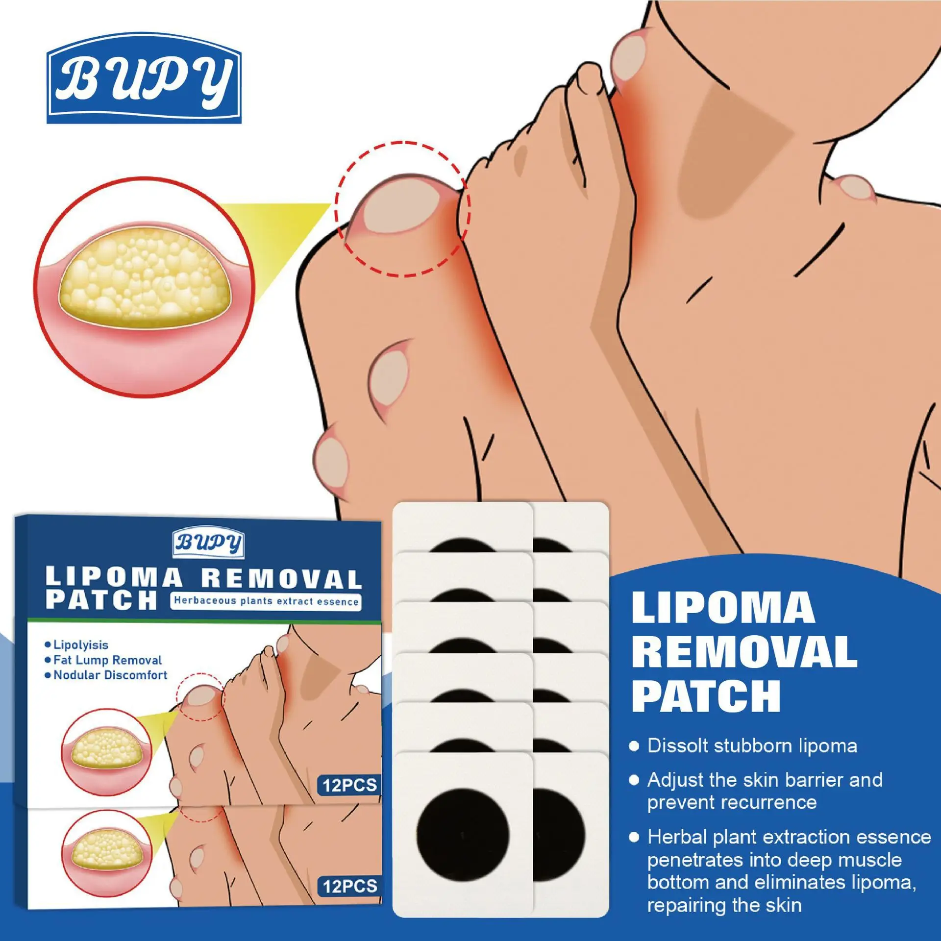 BUPY Patch per la riparazione del nodo grasso lenisce i grumi sottocutanei Patch per la cura della dissoluzione del nodo grasso