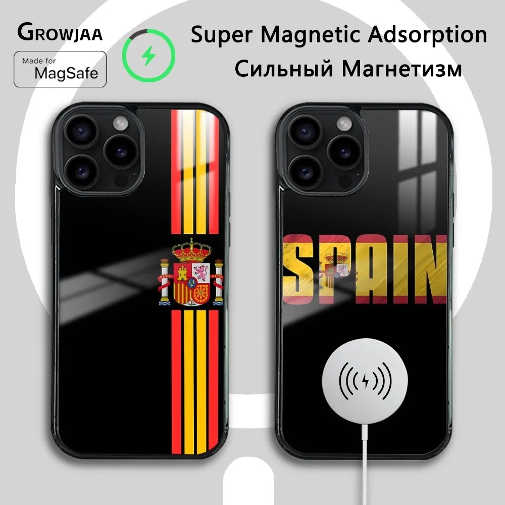 

S-Spain flag Phone Case For iPhone 16 15 14 13 12 11 Pro Max Plus Mini Magsafe Mirror Wireless Magnetic Cover