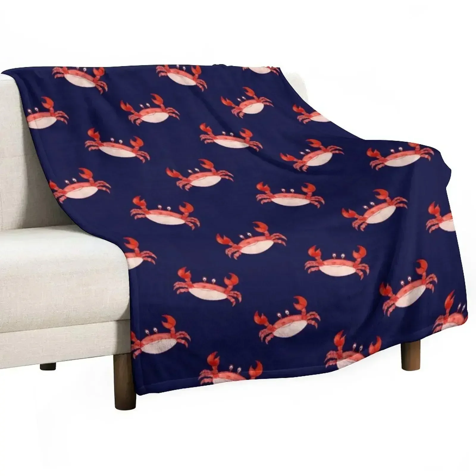 Crab Happy crabby seaside crustaceans, fun red animal sea ocean lobster Throw Blanket Picnic Camping Furrys Blankets