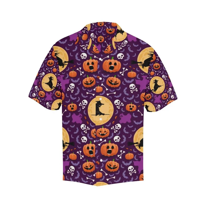 

Men's Halloween Shirt Cuban Collar Holiday Party Shirt Man Casual Street Short Sleeved Fashionable Pumpkin Head Printed Shirts