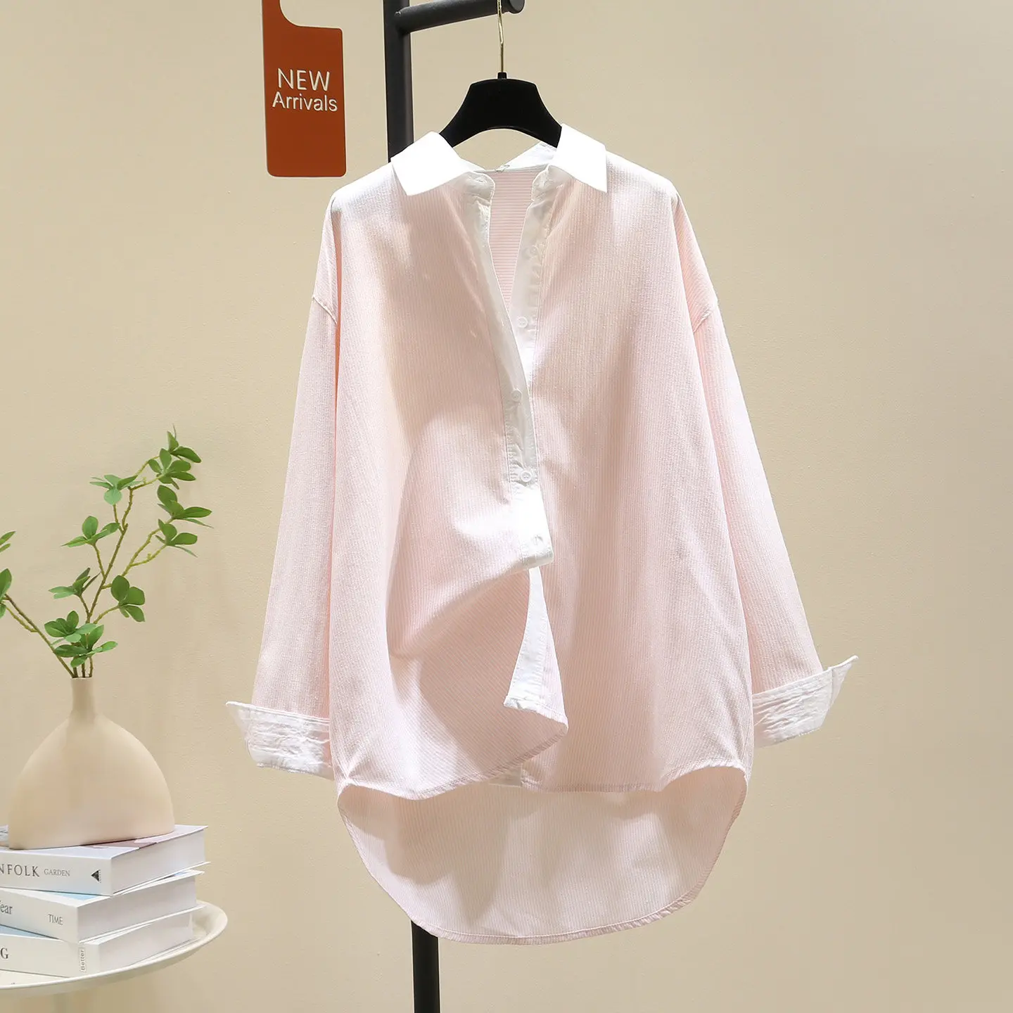 

SuperAen 2026 Весенне-летняя новая женская рубашка в корейском стиле, свободного кроя, с длинными рукавами, в полоску, милый дизайн