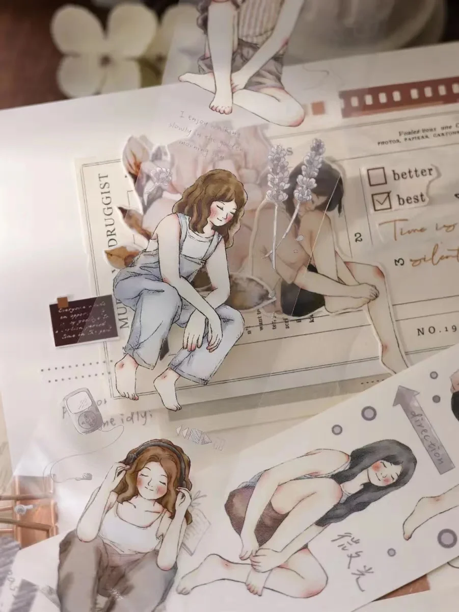 Vintage powoli letnia dziewczyna Washi taśma PET do tworzenie kartek planu scrapbookingu dekoracyjna naklejka