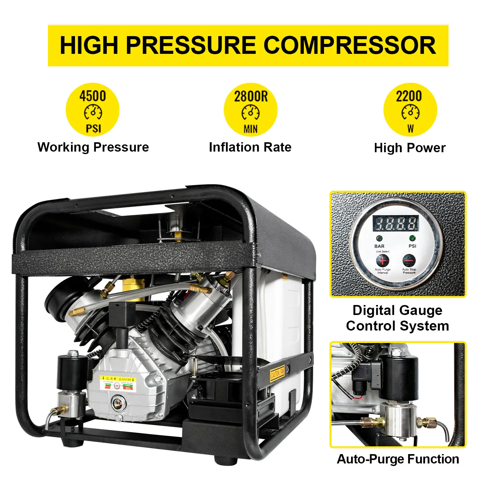 TUXING TXEDT031 High Pressure PCP Air Compressor with One-touch Deflation and Auto Stop Built-in Filter for Diving Scuba Tank