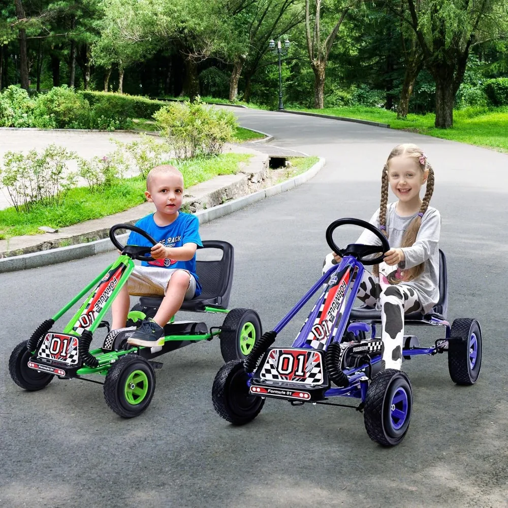 Pedal Kart with Adjustable Bucket Seats, Rubber Wheels, and Safety Brakes, Pedal Electric Kart, Suitable for 3-5 Years Old