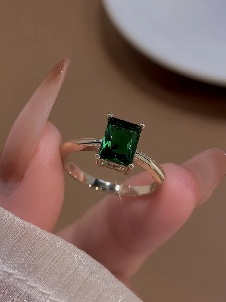 925 فضة الزركون حساسة أنيقة مستطيلة خاتم الزمرد للنساء الذكرى حفلة عالية الجودة غرامة مجوهرات #5
