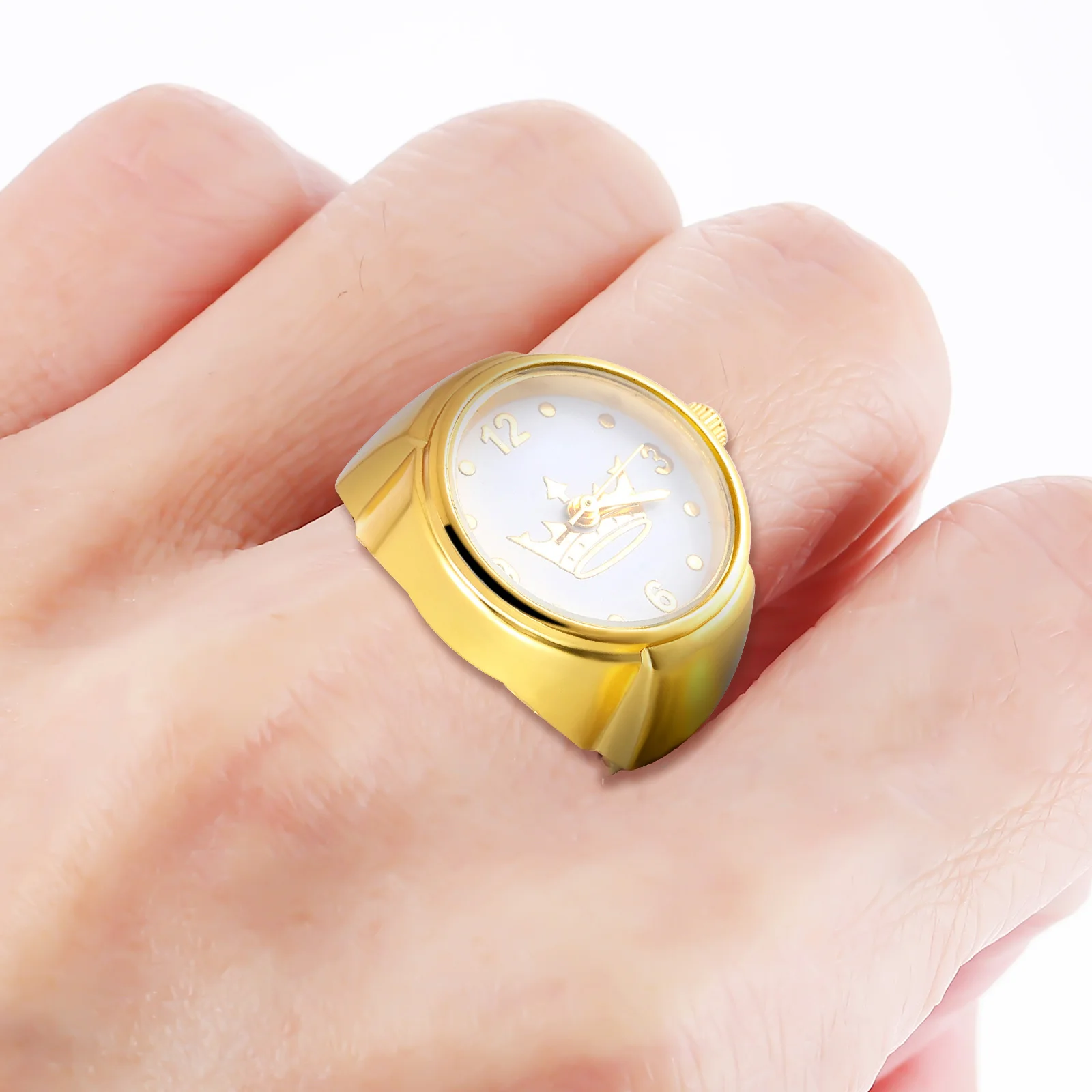 2 pcs Finger Watches For Men Women Round Dial Quartz Clock Ring Vintage Style Pattern Arabic Numbers Clear Hands