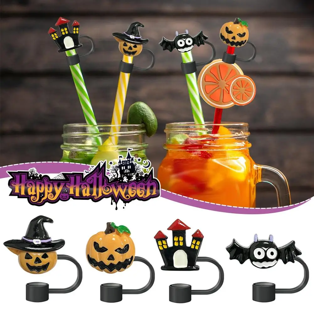 1pcs Halloween Straw Cover Cap For Cup Reusable Detachable Silicone Straw Topper For 10mm Straw Dust-proof Straw Ti L8f3