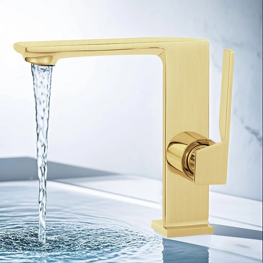 

Luxury Brushed Gold Bathroom Washbasin Faucet Modern Sink Basin Faucets Single Hole Hot and Cold Mixer Brass Bathroom Water Tap