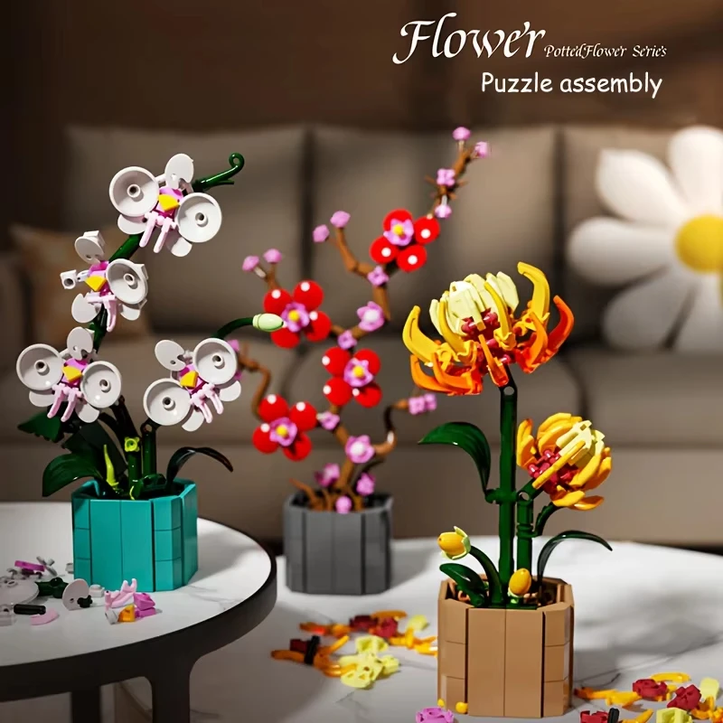 Miniature Potted Orchids Magnolias Paradise Birds Chrysanthemums Building Blocks Creative Valentine's Day Mother's Day Gift view 3
