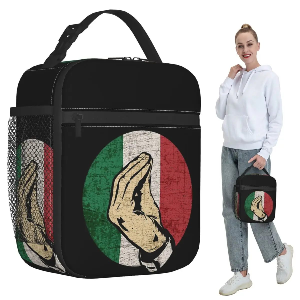 

Italian Hand Gesture Sing Language Insulated Lunch Bag for Women Office Thermal Food Box Tote Leakproof Lunch Boxes Container
