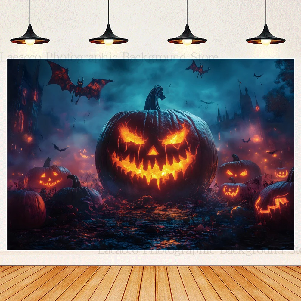 

Spooky Pumpkin Photography Background Bat Spider Scary Theme Halloween Eve Backdrop Wall Hanging for Room Decor Banner Photo