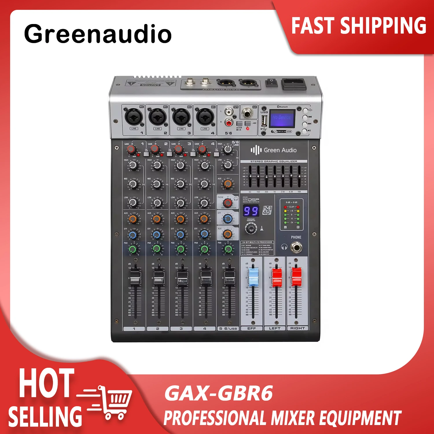 

GAX-GBR6 6-channel double seven-segment equalizer with monitor mixer USB reverb wedding performance broadcast room effect mixer