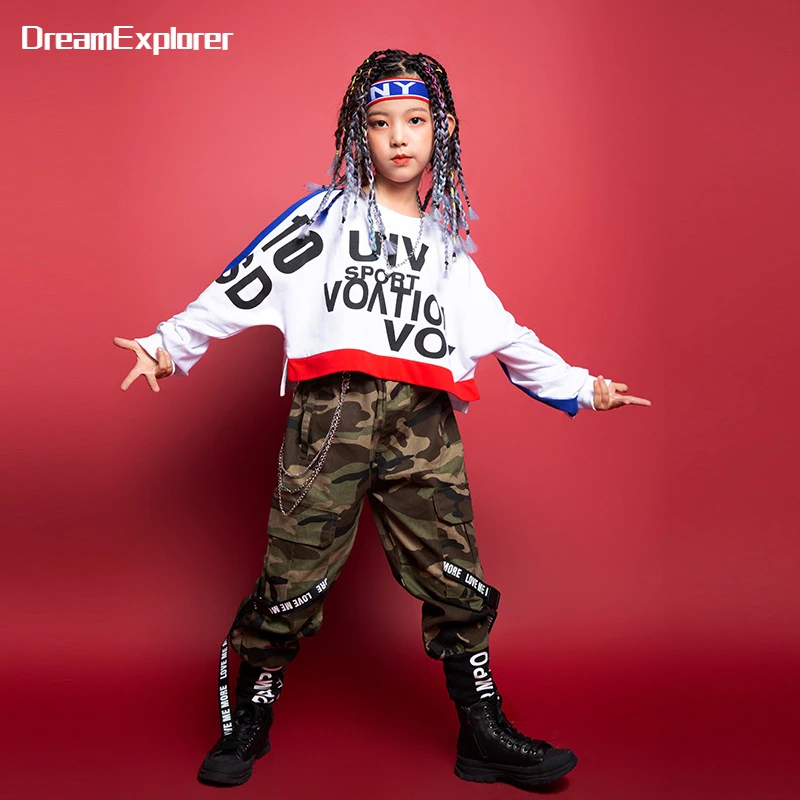 

Girls Hip Hop Crop top Camouflage Joggers Clothes Sets Kids Sweatshirt Street Dance Cargo Pants Child Jazz Costumes Streetwear