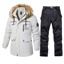 Men New Thermal Ski Suit Waterproof Windproof Warm Fleece Jacket Outdoor Sports Snow Pants Winter Snowboard Wear Overalls