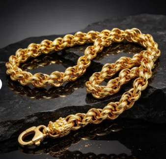 Fu Head Twist Dragon Men's 24K Gold AU999 Necklace - Heavy Texture, Lucky Meaning, Warm Luster, Ideal For Gifting