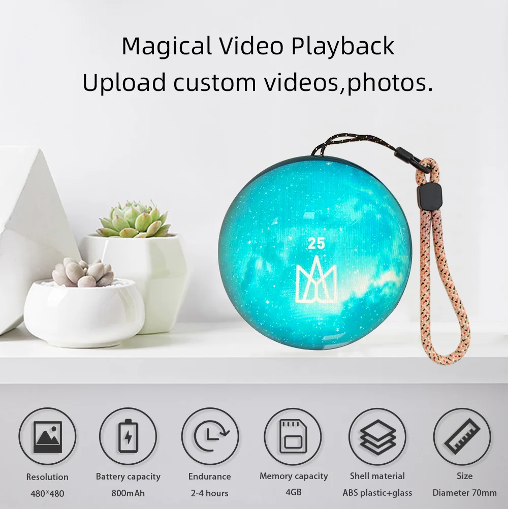 7cm 3D crystal ball DIY video playback display electronic ball, suitable for display, family and friend gifts, graduation gifts