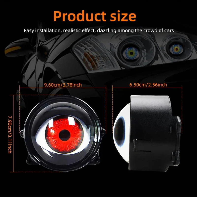 LED Car Dynamic Devil Eye Large Light 3-inch 33 Mode 3D Lens Dynamic Pupils Headlight Car Light Remote Modification Eagle Eye