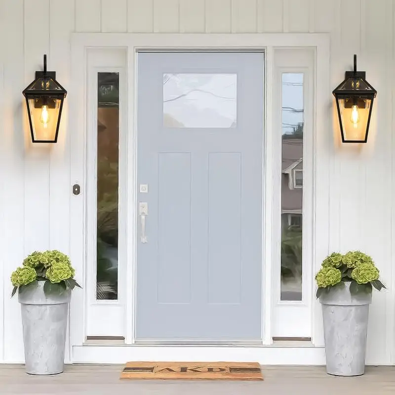 

21-дюймовый уличный настенный фонарь — набор из 2 современных черных металлических и прозрачных стеклянных бра для крыльца, патио, сада (лампа не