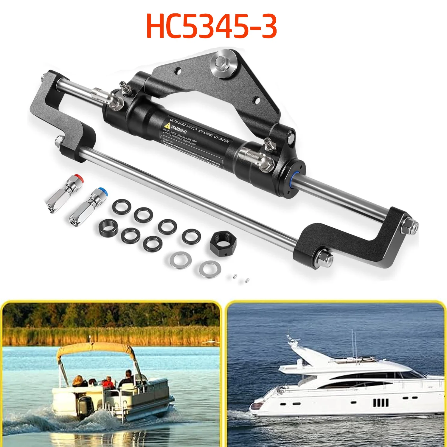 

HC5345-3 Hydraulic Steering Cylinder for Outboard Boats up to 300HP, Outboard Marine Steering Kit with Two-Way Lock Valve, Corro