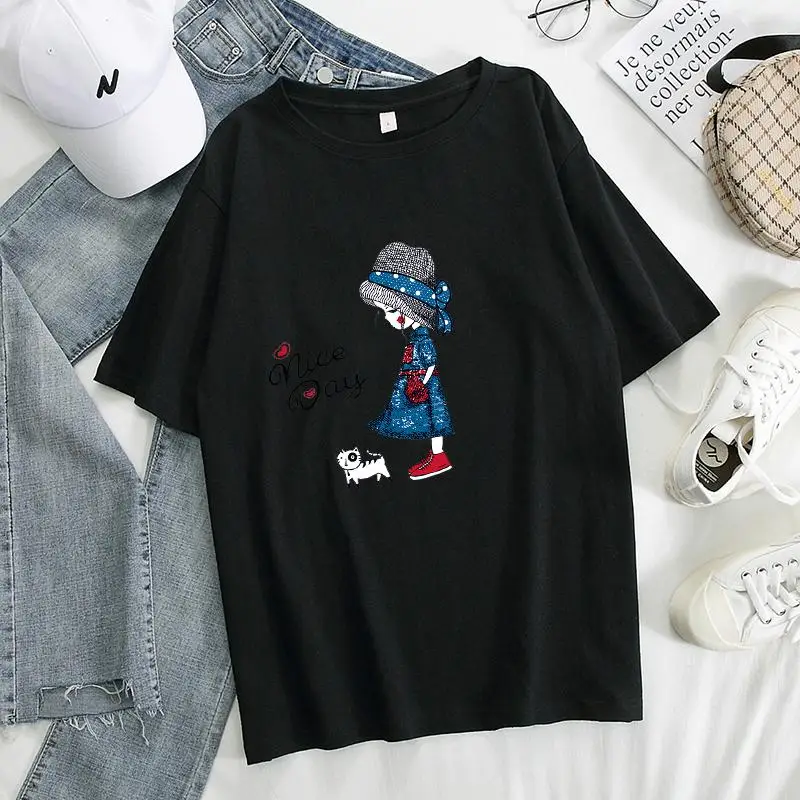 

Summer Women Oversized Tees Kawaii Clothes New Alphabet Girl Printed T Shirt Soft Casual Female Jumper Top Goth Women Clothing