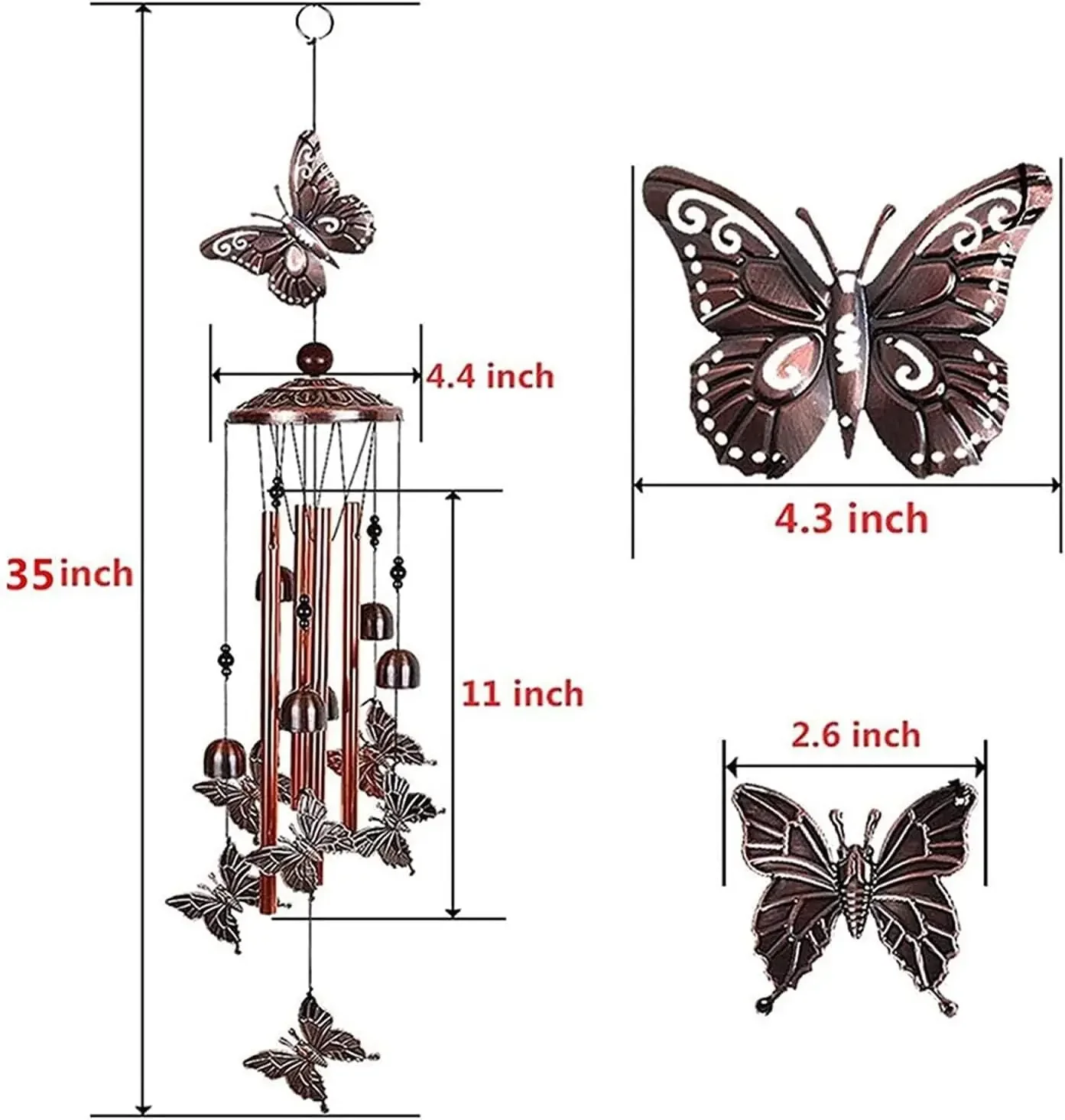 Bird Wind Chimes Waterproof Metal with 4 Aluminum Tubes & 6 Bells – Romantic Decorative Wind Chime for Home and Garden