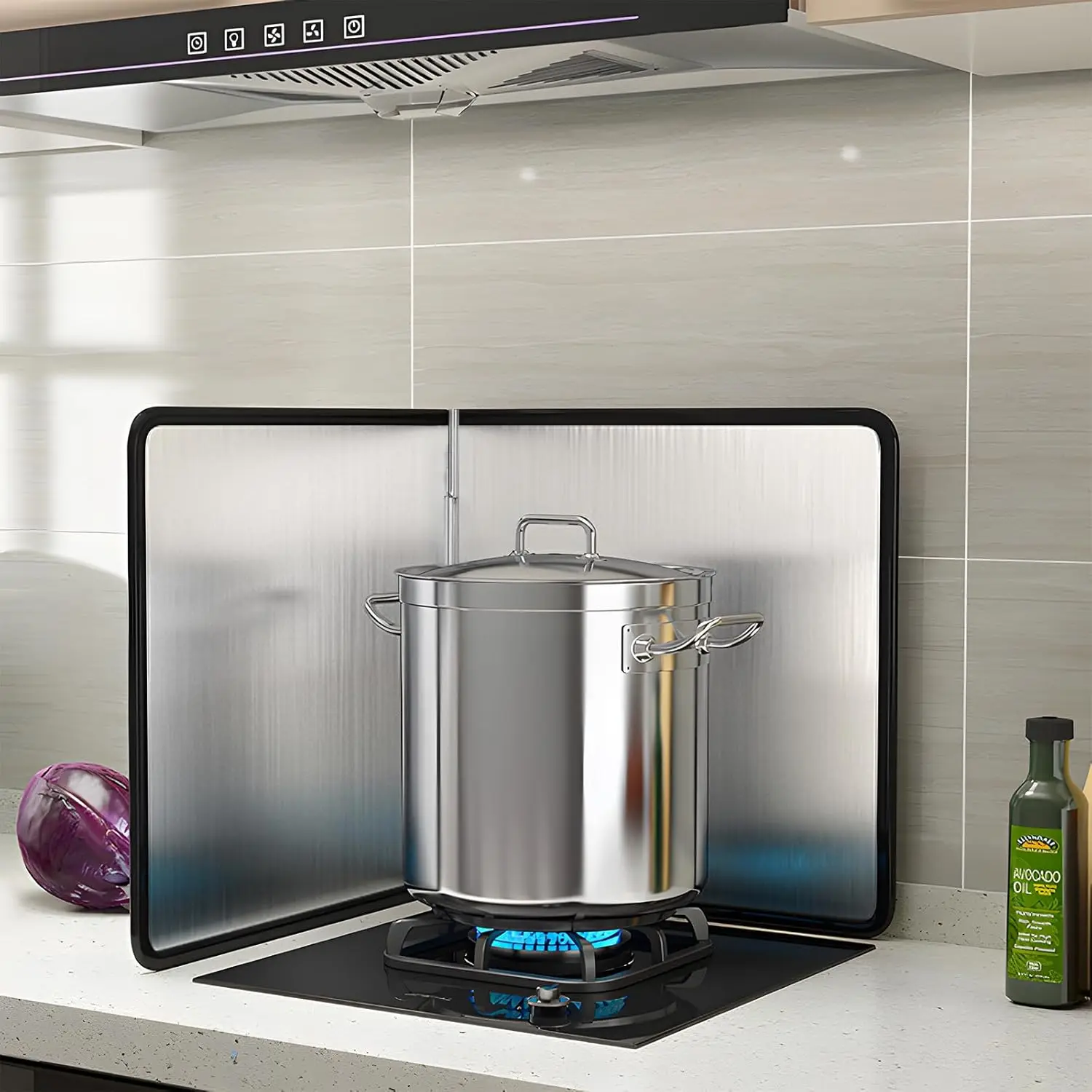 Galvanized Steel Gas Stove Splash Guard, Heat Resistant Oil Splatter Shield, Kitchen Frying Anti-Splash Baffle for Cooktop