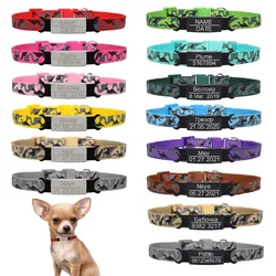 Personalized ID Dog Collar Custom Engraving Camouflage Print Small Medium Dog Cute Adjustable for Puppy Pet Necklace