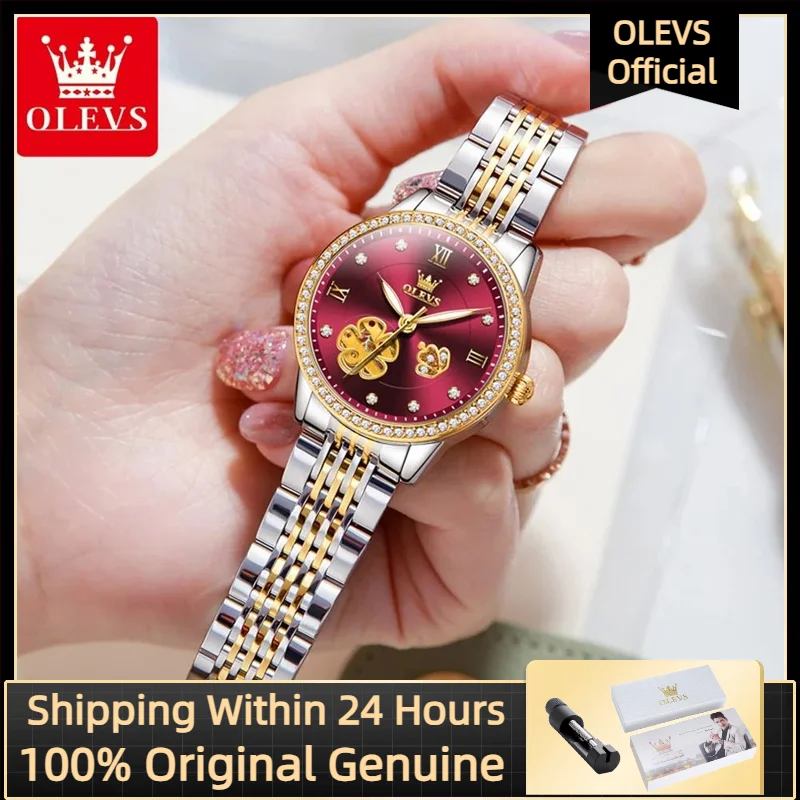 

OLEVS 6706, новые элегантные женские часы, лучший люксовый бренд, женские автоматические механические часы со скелетом, усовершенствованный женский комплект с бриллиантами
