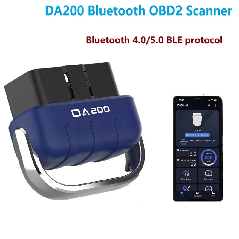 DA200 Auto OBD II Read Card Tool BLE Bluetooth 4.0/5.4 OBD2 Car Diagnostic Scanner 25K80 Chip Fault Coder Free APP-A26I