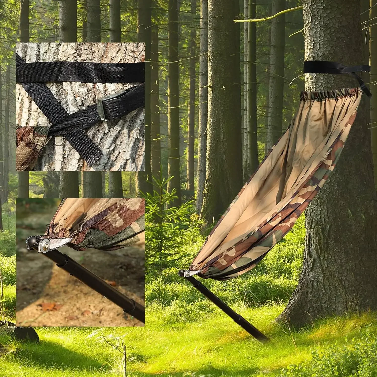 Silla plegable de camuflaje para exteriores, asiento de hamaca para caza, taburete ligero y portátil para acampar, se cuelga en el árbol