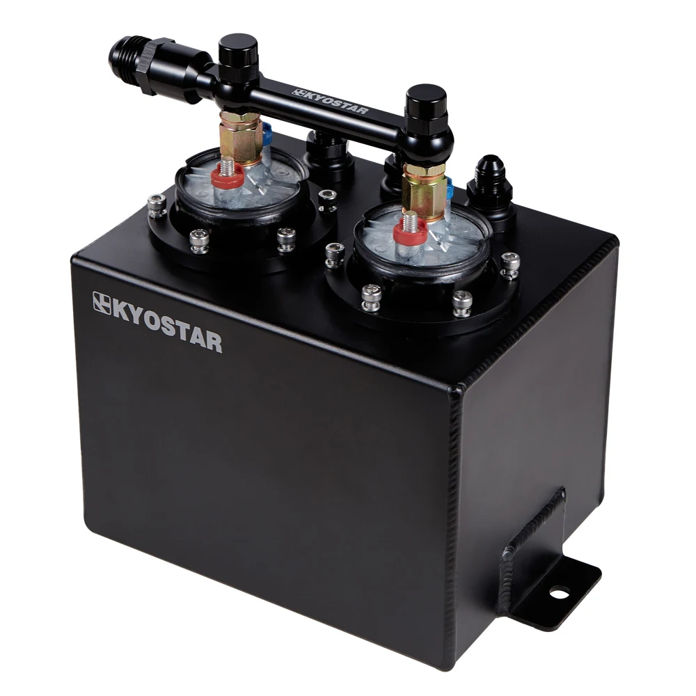 Black 3L Aluminum Dual Fuel Surge Tank With 2 High Flow 300LPH 044 Fuel Pump and Fuel Rail for Universal Cars