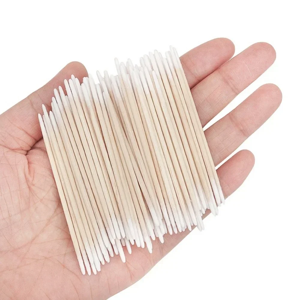 Manicure Detail Corrector Tool 100Pcs Wooden Cotton Bud Tip Swab Sticks Clean Stick for Nail Polish Removal DIY Nail Art Supply