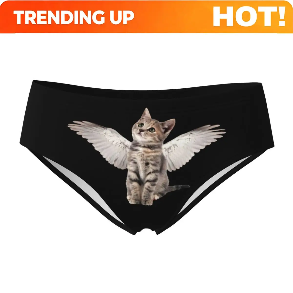 Custom Women Cartoom Angel Cat Panties Breathable Briefs Underwear