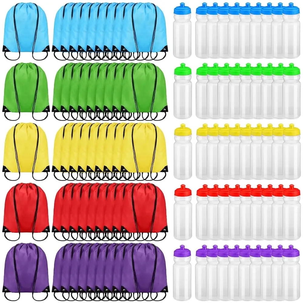 

20 Oz Plastic Water Bottles Bulk And Drawstring Backpa Set Reusable Sport Water Bottles Lightweight Clear Water Bottle Cinch