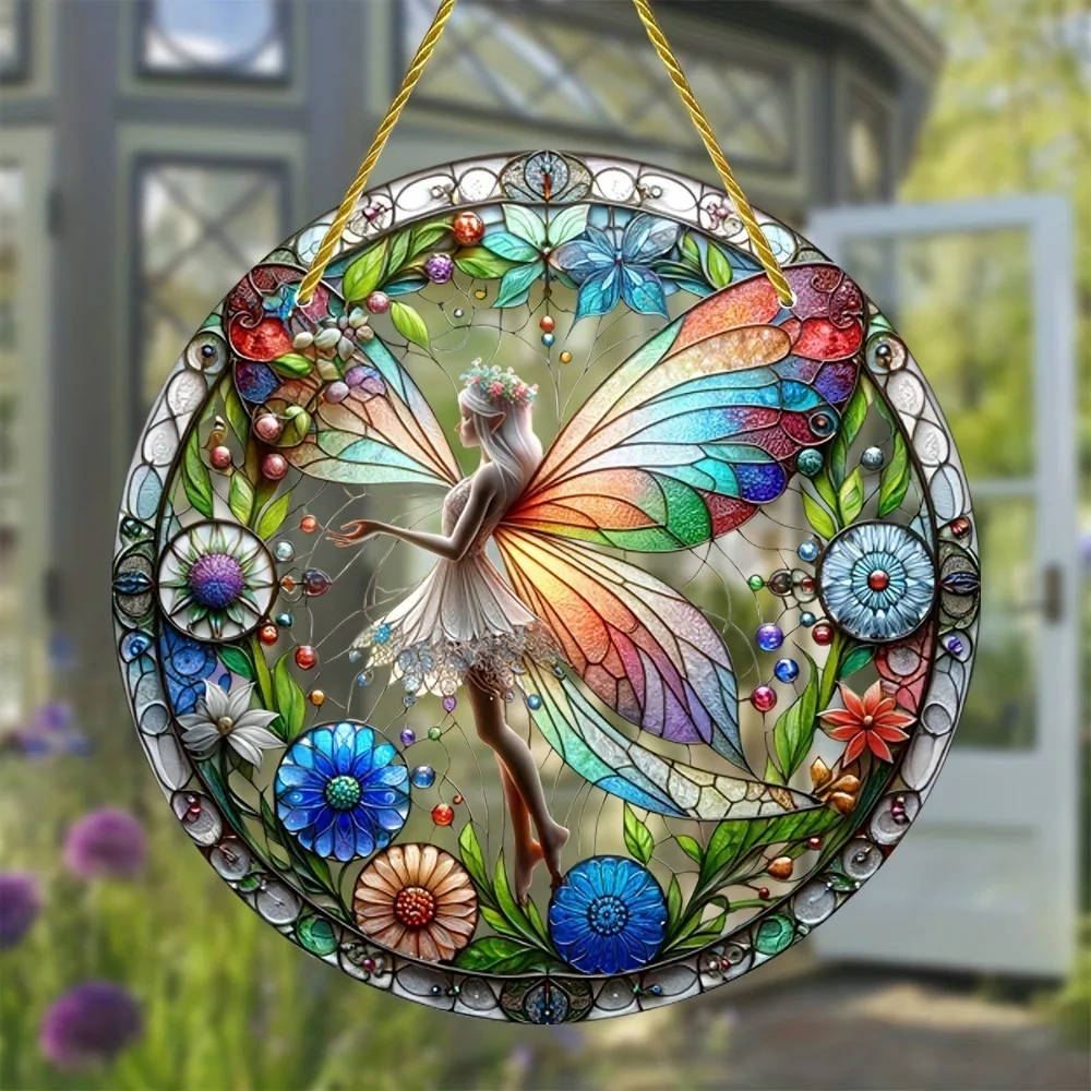 

Decoration Forest Fairy Sun Catcher Acrylic Glass-Style Fairy Suncatcher Garden Decor Window Hanging Window Light Catcher Home