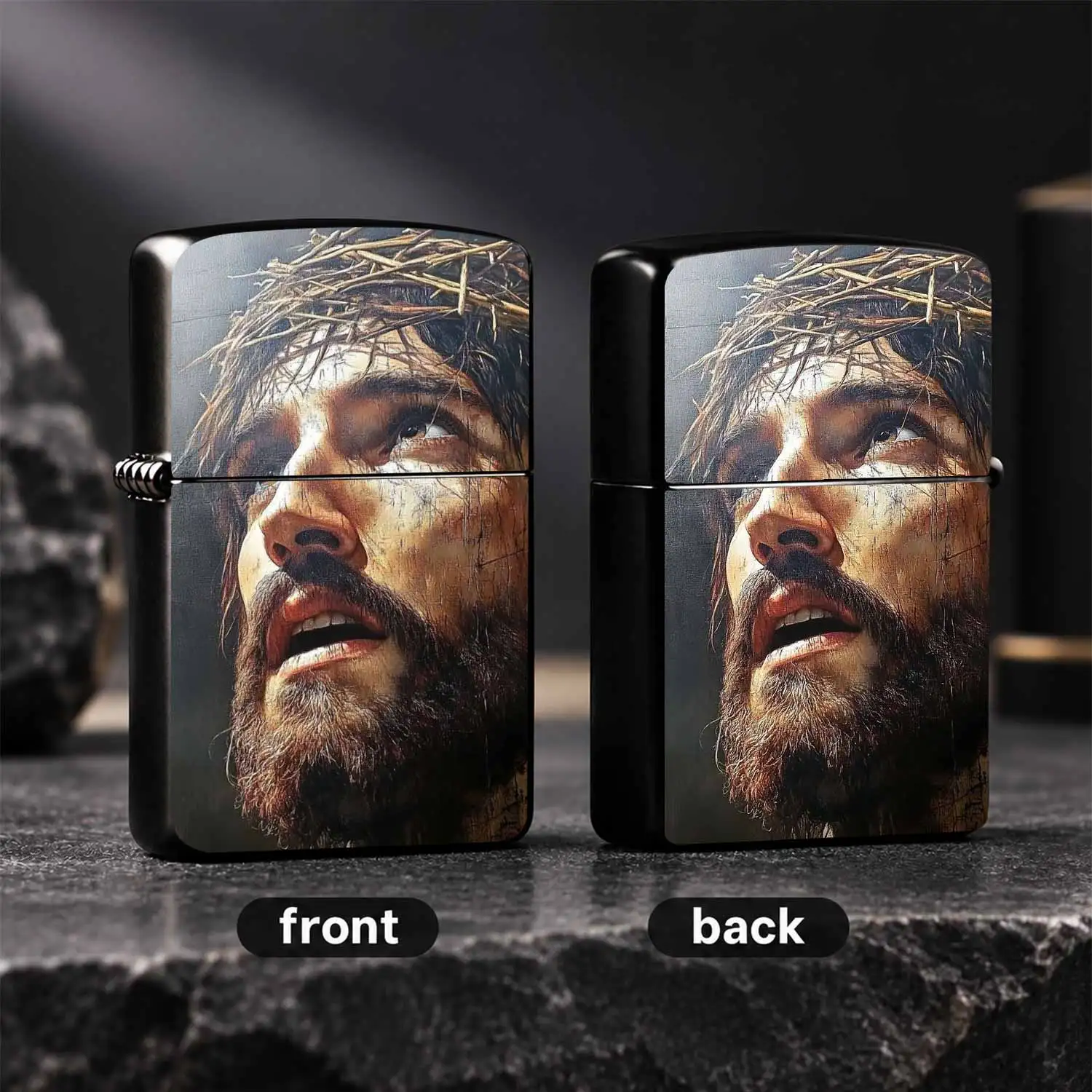Retro Jesus Christ Crown Of Thorns Printed Windproof Vintage Artistic Pattern Durable Housing Durable Pocket Ideal Religious Believer Gift Daily Use Collectible Desktop Decor For  Family Friends A Fun And Humorous Lighter