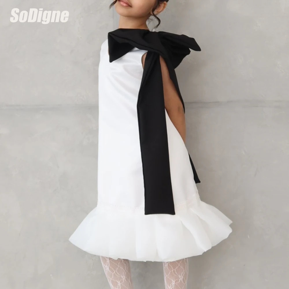 

SoDigne A-line Satin/Organza Flower Girl Dress V-neck Sleeveless Flower Princess Girls Skirt Party Dress Kid Gown Customized