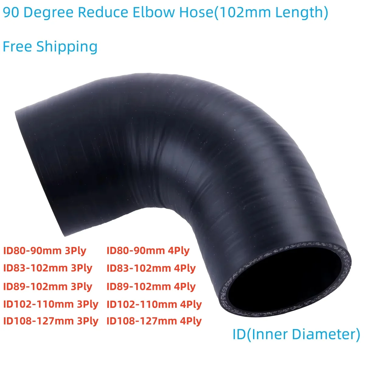 

90 Degree Reduce Elbow Hose Silicone General ID 80mm 83mm 89mm 90mm 102mm 108mm 110mm 127mm Intercooler Pipe Matt Black