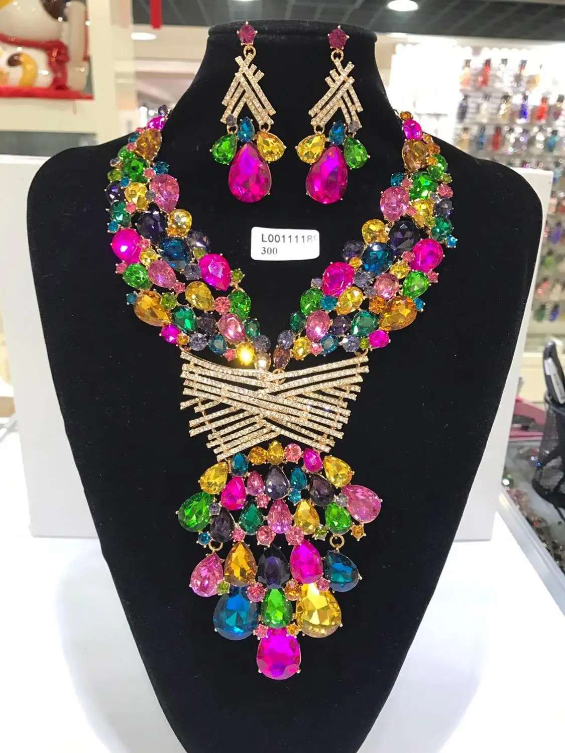 Jewelry Sets Multicolor Bridal Wedding Big Crystal Dubai Gold Color Jewelry Sets For African Women Necklace Earrings