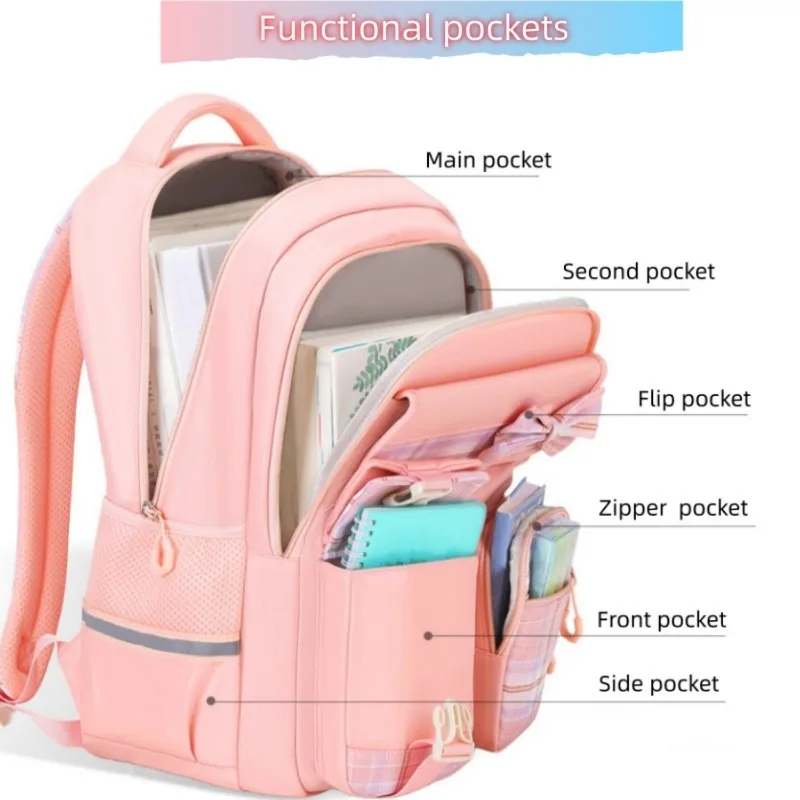3pcs/set School Backpack for Girls Bookbag Elementary Middle School Bags Student Cute Plaid Backpack with Lunch Bag Pencil Bag