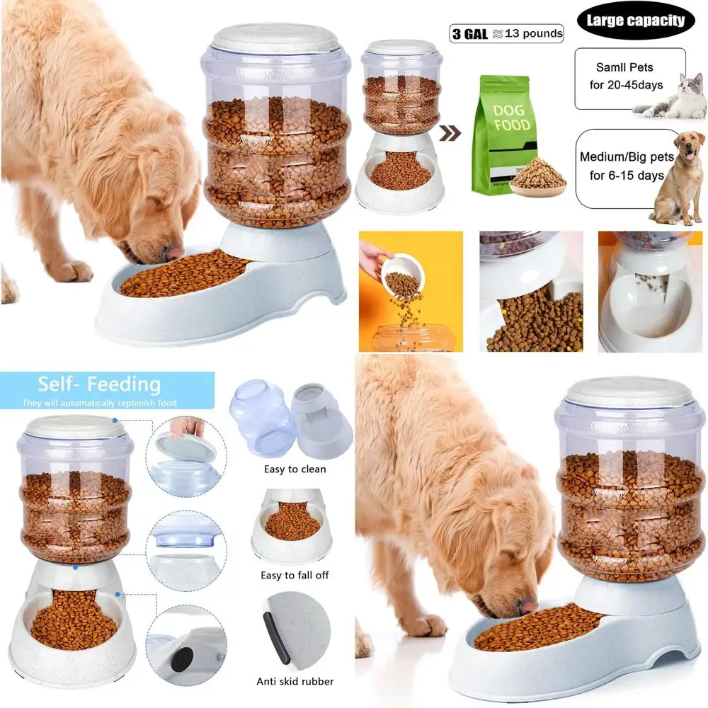 

3-Gallon Gravity-Fed Automatic Pet Feeder for Large Dogs with Dry Food Storage