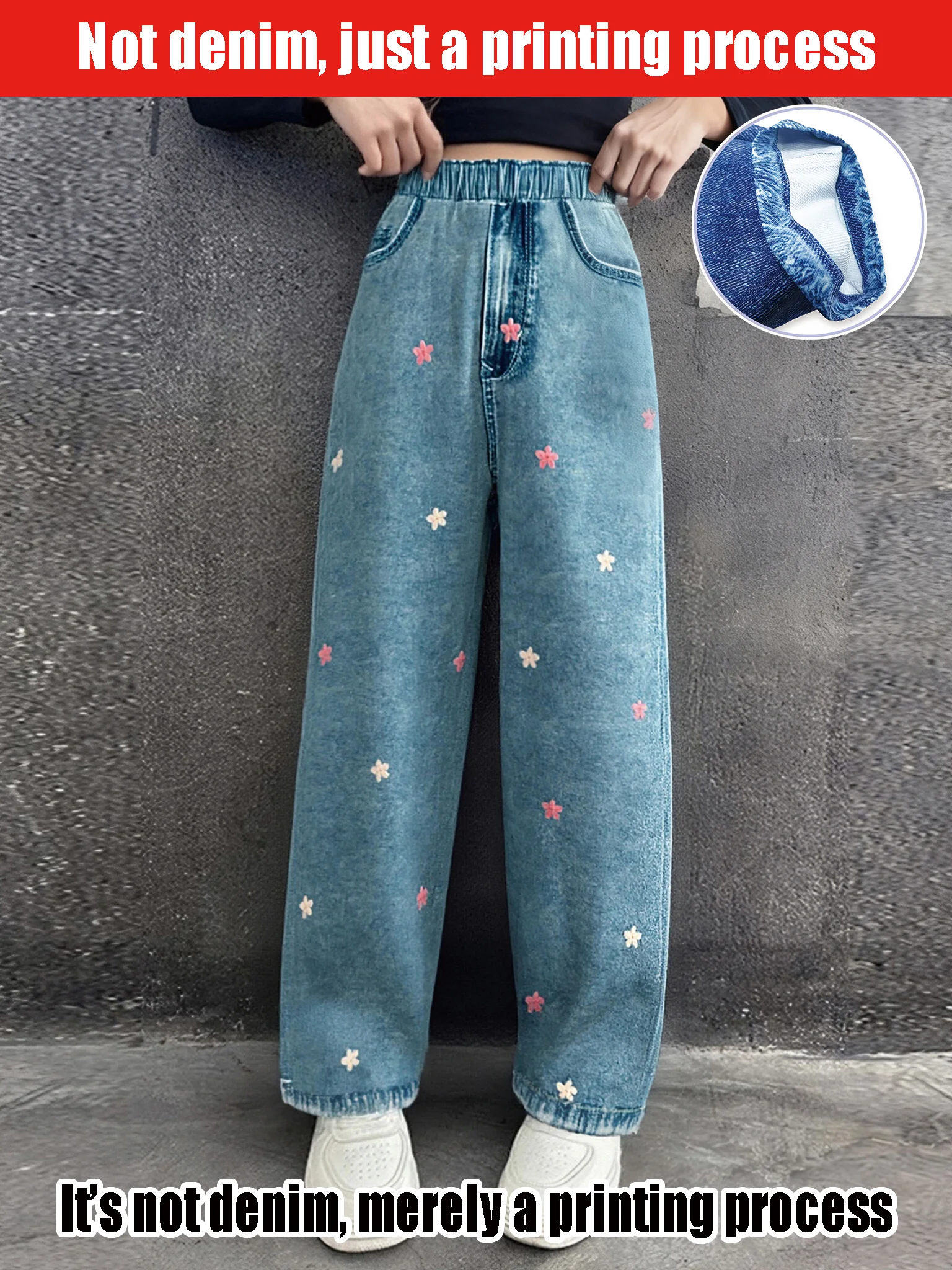 

Kids Y2K Floral Embroidered Denim Pants High Waist Loose Wide Leg Vintage Aesthetic Streetwear Harajuku Style 2026