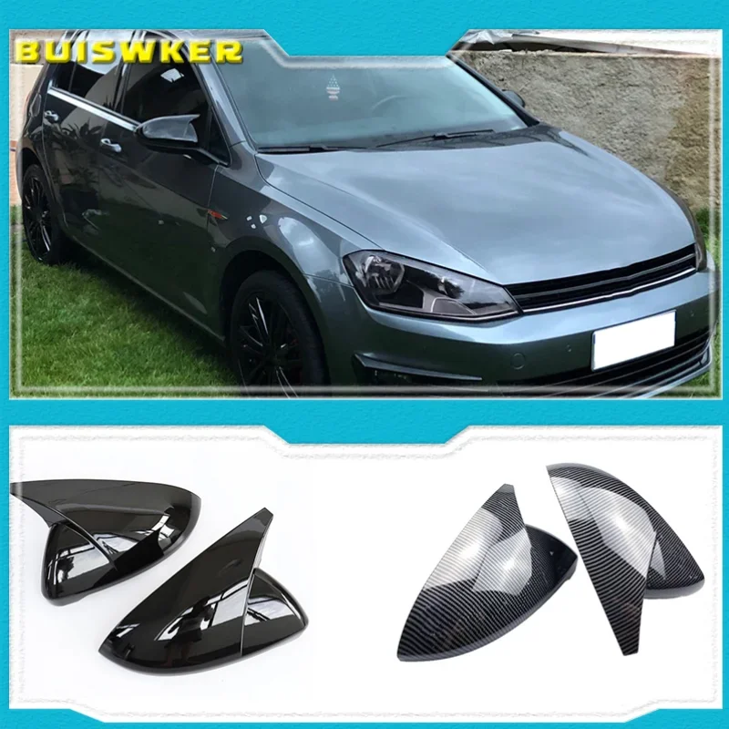 2 pieces for VW Golf 7 MK7 7.5 GTD R GTI Touran L E-GOLF Side Wing Mirror Cover Caps Bright Black RearView Mirror Case Cover