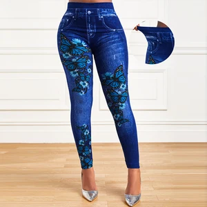 Frauen mit hochtaillen extragrade elastischen Leggings, Jeans mit Skiny Jeggings Look, bedruckte Bleistifthose, Frauenmodekleidung, Plus Size, 2023 10 Elastan -Hosen für Frauen der Frauen - №7