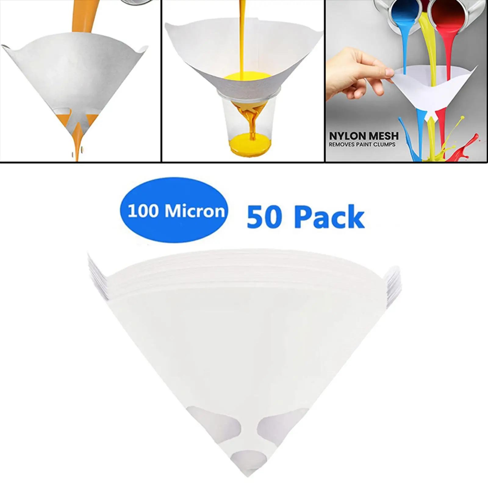 50 Set Cone Funnel Fine Mesh Cone Shaped Disposable Paint Filter for Painting Projects 3D Printing Resin