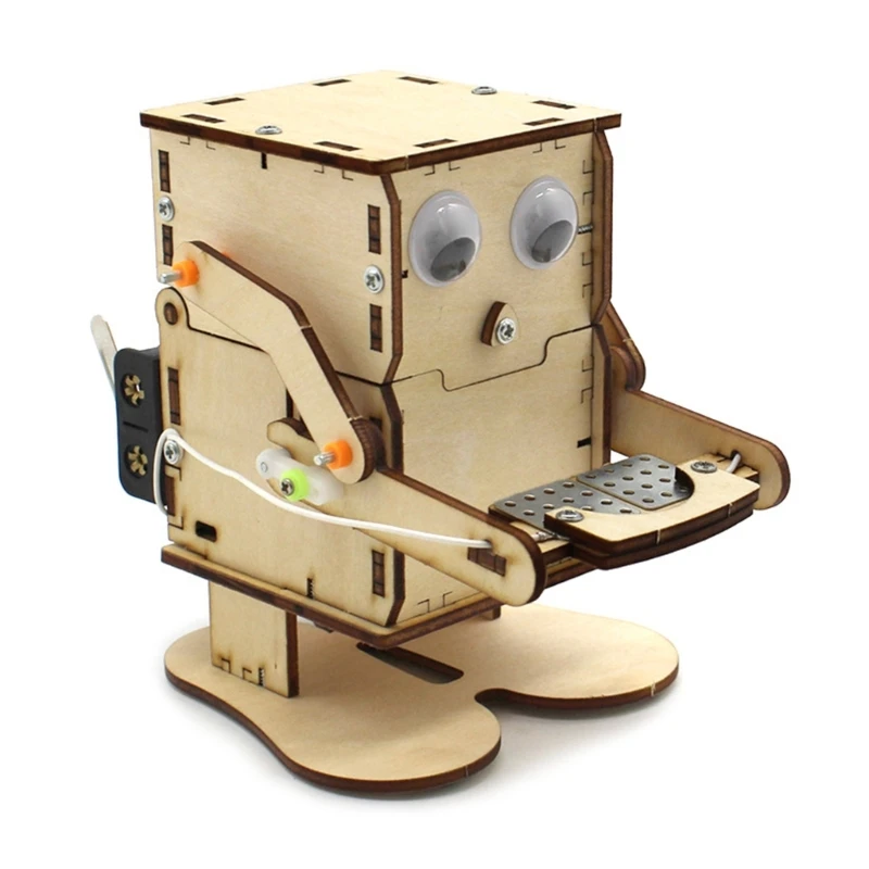 Projet tige d'artisanat en bois pour enfant, Robot manger des pièces monnaie, modèle mécanique D5QF